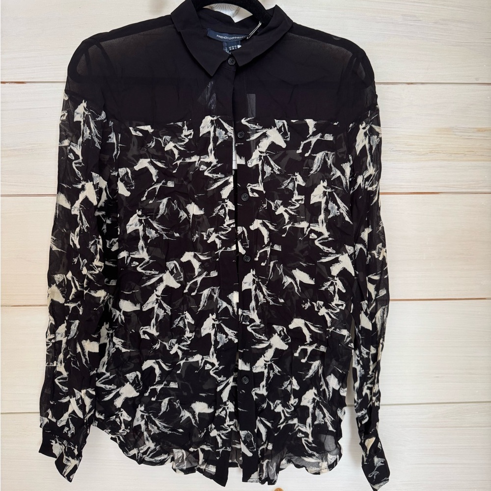 French Connection Monochrome Sheer Blouse